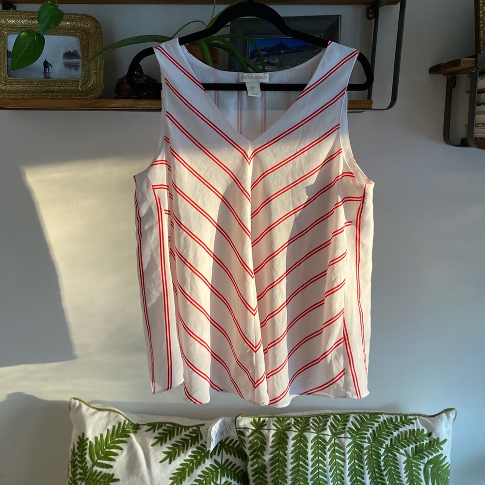 CYNTHIA ROWELY - WHITE AND RED STRIPED TANK